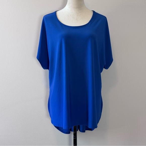 Cato Tops - Cato Women’s 18/20W Royal Blue Tunic Top Side Slit Short Sleeve Casual Boss Lady